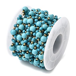 Handmade Synthetic Turquoise Beads & 316 Stainless Steel Round Link Chains&nbsp;CHS-L033-11G