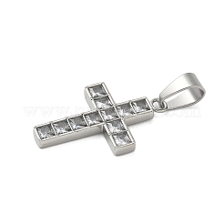 304ステンレスペンダント  クロスチャーム  ガラスと  透明  30x19x3mm  穴：8.5x5mm&nbsp;STAS-G346-29P-01