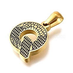 金色の304ステンレススチールペンダント  樹皮模様  文字Q  17x15x2.5mm  穴：5.5x3mm&nbsp;STAS-K300-01G-Q