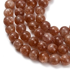 天然石サンストーンビーズ連売り  ラウンド  グレードAA  6mm  穴：0.7mm  約65個/連  15.75インチ（40cm）&nbsp;G-L631-A04-6mm