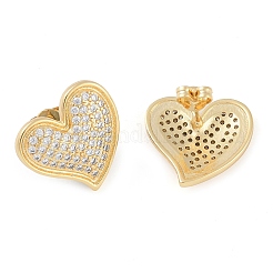 Brass Pave Clear Cubic Zirconia Stud Earrings for Women&nbsp;EJEW-S225-09G-01