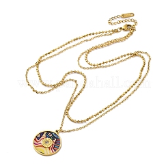 304 Stainless Steel & Plastic Colorful Flat Round Pendant Double Layer Necklaces for Women&nbsp;NJEW-U032-05G