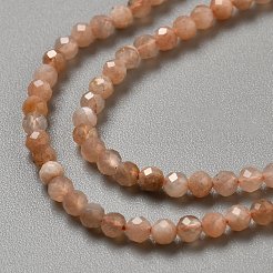 天然石サンストーンビーズ連売り  多面カットラウンド  3~3.5mm  穴：0.7mm  約115~130個/連  15.35~15.55インチ（39~39.5cm）&nbsp;G-WH0021-78