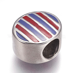 304ステンレススチールヨーロピアンビーズ  エナメル  大穴ビーズ  オーバル  カラフル  ステンレス鋼色  12x11x7.5mm  穴：5mm&nbsp;STAS-F195-121P