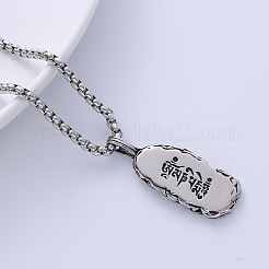 Stylish 304 Stainless Steel Om Mani Amulet Pendant Necklaces for Men&nbsp;VQ2787