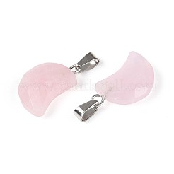 天然石ローズクォーツペンダント  ファセット加工された月のチャーム  ステンレススチール製のベールスナップ付き  ステンレス鋼色  18.5~19.5x10~11.5x5.5~6mm  穴：6x2.5mm&nbsp;G-N349-02I-P