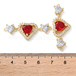 Rack Plating Brass Cubic Zirconia Triple Heart Connector Charm&nbsp;KK-C084-05G