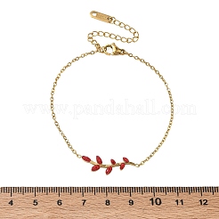 304ステンレススチール製ラインストーンリーフリンクブレスレット  PVD真空メッキ  ゴールドカラー  ミックスカラー  6.93インチ（17.6cm）&nbsp;SA-CBA5F76-03G