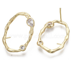 Brass Micro Pave Clear Cubic Zirconia Stud Earring Findings&nbsp;KK-R130-038-NF