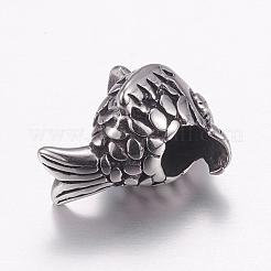 304ステンレススチールヨーロピアンビーズ  大穴ビーズ  金魚  アンティークシルバー  16x14x11mm  穴：5mm&nbsp;STAS-P173-052AS