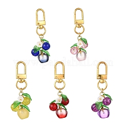 ガラスのリンゴのペンダント装飾  樹脂製の花のチャームと回転留め具付き  ミックスカラー  66.5mm&nbsp;HJEW-JM04217