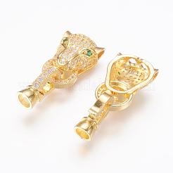 真鍮製マイクロパヴェキュービックジルコニア折りたたみ式クラスプ  ヒョウ  ゴールドカラー  32mm  内径：4mm&nbsp;ZIRC-L062-K01-G