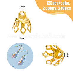 真鍮ビーズキャップベイル240色2個  7  - 花びらの花  ゴールデン＆シルバー  8x8mm  穴：1.2mm  120個/カラー&nbsp;KK-HY0003-05