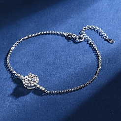 925 Sterling Silver Micro Pave Clear Cubic Zirconia Rolo Chain Round Link Bracelets&nbsp;AJEW-U007-01P