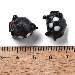手作りランプワークビーズ  豚  ブラック  12~14x14x17mm  穴：2mm&nbsp;LAMP-B027-02A