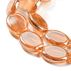 パール光沢メッキ電気メッキ透明ガラスビーズ連売り  オーバル  砂茶色  17x13.5x4.5mm  穴：1.2mm  約37個/連  24.80インチ（63cm）&nbsp;EGLA-G037-05A-PL01