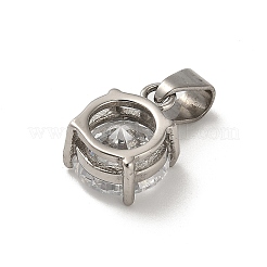 304ステンレススチール、クリアキュービックジルコニアチャーム付き  フラットラウンド  ステンレス鋼色  13x10x6mm  穴：3.5x6mm&nbsp;STAS-G348-06P