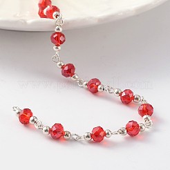 Silver Color Plated Brass Handmade Glass Beaded Chains&nbsp;AJEW-JB00195