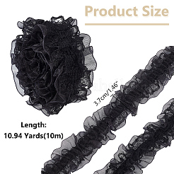 10mの二重層ポリエステルフラワー弾性レーストリム  作るヘアアクセサリー  ブラック  1-1/2インチ（37mm）  約10.94ヤード（10m）/箱&nbsp;OHAR-WR0001-02C
