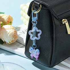 蝶と星のアクリルペンダント装飾  合金スイベルスナップフッククラスプ付き  バッグの飾りに  ライトスカイブルー  117mm&nbsp;HJEW-JM01738-02