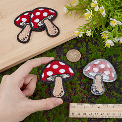 ポリエステルタオル刺繍布アイロンパッチ4枚  マスクと衣装のアクセサリー  キノコ  レッド  70x60mm&nbsp;PATC-FG0002-46A