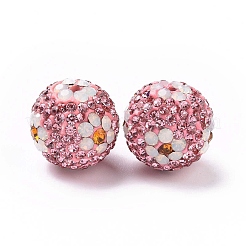 樹脂粘土ラインストーンビーズ  パヴェボールディスコビーズ  花の丸  ライトローズ  16mm  穴：1.6~1.8mm&nbsp;RB-L029-03L