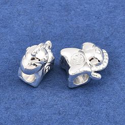 真鍮製ヨーロピアンビーズ  大穴ビーズ  馬  銀  13x12.5x7mm  穴：4mm&nbsp;KK-A292-06S