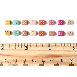 450 個 8 色不透明アクリルビーズ  文字付きのキューブ  ゴールドライン入り  ミックスカラー  6x6x9mm  穴：3mm&nbsp;OACR-FS0004-03