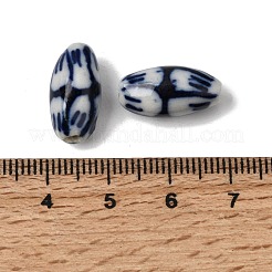 手作りの陶器ビーズ  オーバル  青と​​白の磁器  マリンブルー  17~17.5x8.5~9mm  穴：1.6~2mm&nbsp;PORC-K012-05