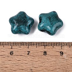 ピカソの不透明ガラスビーズ  スター  ティール  15~15.5x15.5~16x8~8.5mm  穴：1~1.5mm  約213個/ポンド&nbsp;SEED-N012-08K