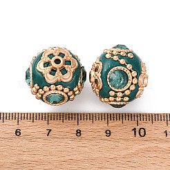 手作り樹脂インドネシアビーズ  合金ラインストーンパーツ  ラウンド  ティール  20.5x19mm  穴：2mm&nbsp;IPDL-S054-008A-01KCG