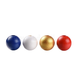 160 Pcs 4 Colors 4 July American Independence Day Painted Natural Wood Round Beads&nbsp;WOOD-LS0001-01A