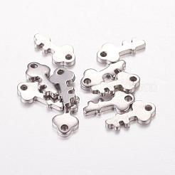 変色しにくい201ステンレススチールペンダント  キー  ステンレス鋼色  12x6x1mm  穴：1mm&nbsp;STAS-G029-14