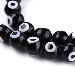 手作りナザールボンジュウランプワークラウンドビーズ連売り  ブラック  8mm  穴：1mm  約49個/連&nbsp;X-LAMP-L055-8mm-08