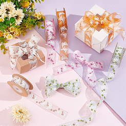 4色プリントのオーガンジーリボン4ロール  花柄の蝶  ギフト包装用  バレンタインデー  結婚式  飾る誕生日パーティー  ミックスカラー  1-1/8インチ（27mm）  約5.4ヤード（5m）/ロール  1ロール/色&nbsp;SRIB-PH0001-30
