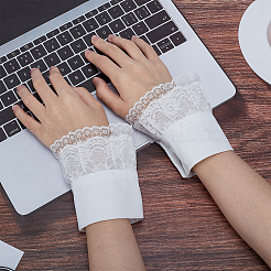 2本シフォン指なしオーバースリーブ  女性のためのプラスチックボタン付きレースコードリストバンド  ホワイト  内径：2-1/4~2-5/8インチ（5.7~6.6cm）&nbsp;AJEW-WH0248-44A