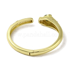 Brass Pave Clear & Green Cubic Zirconia Leopard Open Cuff Bangle for Women&nbsp;BJEW-K246-20B-G