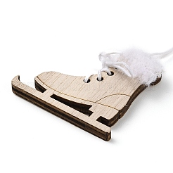 クリスマス未完成の木製ペンダント装飾  壁の装飾  麻紐と鉄の輪付き  スキー靴  11.5cm&nbsp;LS-WOOD-D026-01B