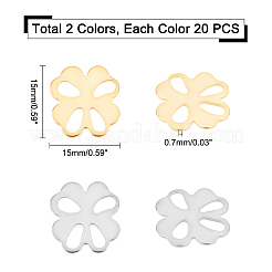 40個 2色 304ステンレススチールカボション  クローバー  ゴールデン·ステンレス鋼色  15x15x0.7mm  20個/カラー&nbsp;STAS-DC0001-21