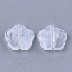 アクリルビーズ  天然石風  花  クリア＆ホワイト  14x15x4mm  穴：1.6mm  約1010個/500g&nbsp;OACR-T006-049