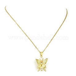 Brass Micro Pave Cubic Zirconia and Natural Pearl Butterfly Pendant 304 Stainless Steel Cable Chain Necklaces for Women&nbsp;NJEW-JN06182