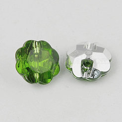 台湾アクリルラインストーンボタン  多面カット  1穴  花  ミックスカラー  13x6mm  穴：1mm&nbsp;BUTT-F021-13mm-M