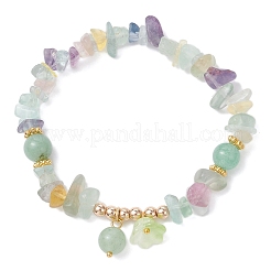 Flower Natural Fluorite Chip & Round Beaded Charm Bracelets&nbsp;BJEW-JB12310-01