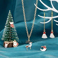 120個12スタイルライトゴールドクリスマステーマアロイエナメルペンダント  クリスマスツリー＆サンタクロース＆ムーン＆トナカイ/スタッグ＆グローブ＆ジングルベル＆キャンディケイン＆クリスマスリース＆ギフト  ミックスカラー  10個/スタイル&nbsp;ENAM-LS0001-55