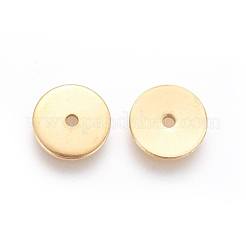 イオンプレーティング（IP）304ステンレススチールスペーサービーズ  ディスク  ゴールドカラー  8x0.8mm  穴：1.2mm&nbsp;STAS-G193-07B-G