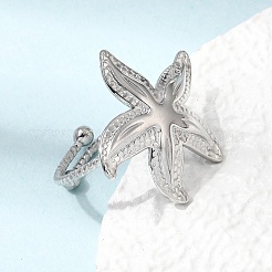 Starfish 304 Stainless Steel Cuff Open Rings for Women&nbsp;RJEW-A105-01P