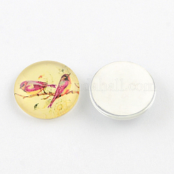 Half Round/Dome Bird Pattern Glass Flatback Cabochons for DIY Projects&nbsp;X-GGLA-Q037-25mm-M07