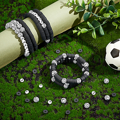 DIYサッカーブレスレット作りキット  400個のアクリルビーズを含む  手作りポリマー粘土ビーズ4200個と弾性クリスタル糸1ロール  ホワイト  7x4mm  穴：1mm&nbsp;AJEW-PH0007-26