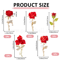 5Pcs 5 Styles Rhinestone Rose Flower with Plastic Pearl Beaded Brooch Pin&nbsp;JEWB-FH0002-47