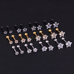 316l サージカルステンレススチール クリアキュービックジルコニア スター軟骨ピアス  日常の耳のアクセサリー  ブラック  5x3mm&nbsp;WGC4894-07